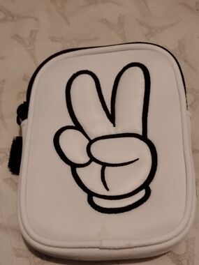 Disney Mickey Hand Peace Sign Black White Zipper Arm Band Pouch